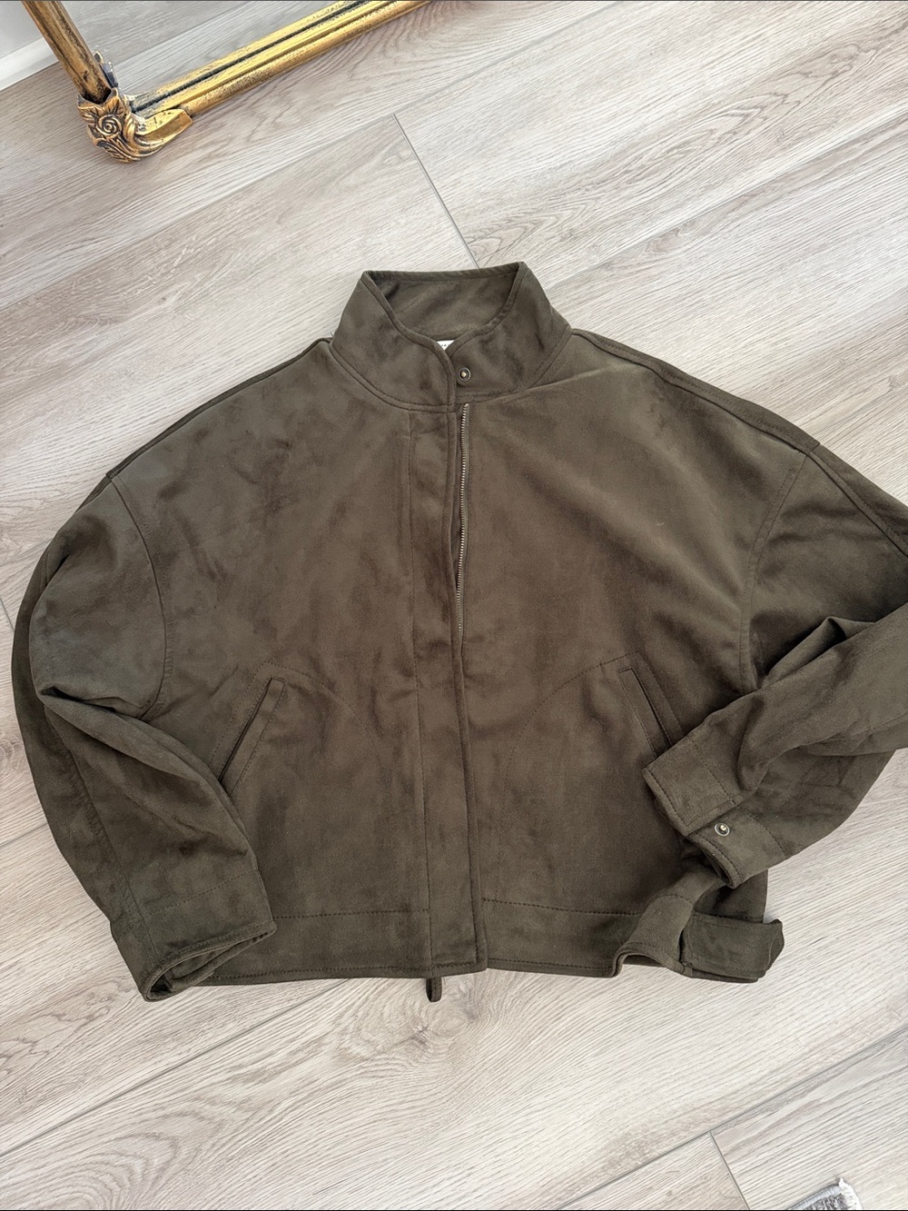 Army green faux suede jacket